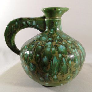 Unique Vintage Studio Art Pottery Vessel, Green Drop & Speckled Vase, Signed 75